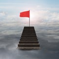 Red wavy flag on top of wooden stairs Royalty Free Stock Photo
