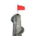 Red wavy flag on tower with stairs, 3D rendering