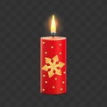 Red wax candle with gold ornament snowflakes