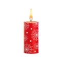 Red wax candle with ornament snowflakes