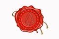 Red wax seal with copy space on a white background. Icon seal wax realistic stamp with rope and digital cryptocurrency logo: EOS Royalty Free Stock Photo