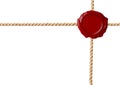 Red wax seal with crossed ropes isolated Royalty Free Stock Photo