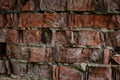 Red old crumbling weathered brick wall textured background