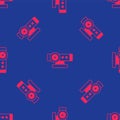 Red Web camera icon isolated seamless pattern on blue background. Chat camera. Webcam icon. Vector Royalty Free Stock Photo