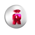 Red Web camera icon isolated on transparent background. Chat camera. Webcam icon. Silver circle button. Royalty Free Stock Photo