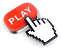 Red web video button Play and hand shaped cursor Royalty Free Stock Photo