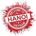 Red welcome to Hanoi. stamp. splash on white background