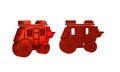 Red Western stagecoach icon isolated on transparent background.