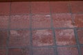 Red wet brick paving stones on a sidewalk. Abstract background texture Royalty Free Stock Photo