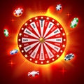 Red wheel of fortune with flying chips