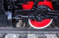 Red wheel of steam train, detail of old locomotive Royalty Free Stock Photo