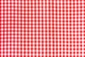 Red and white abstract checkered background, gingham picnic tablecloth, fabric pattern texture