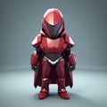 Red Armored Figure In Low Poly Style With Realistic Lighting