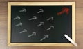 Red and white arrow draw on chalkboard with leader concept