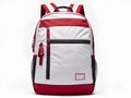 Red white backpack, bag, back pack