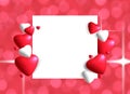 Red and white balloons heart flyer on square white paper . Royalty Free Stock Photo