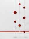 Red and white balls in the room, abstrack composition, 3d