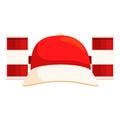 Red and white baseball cap surrounded by soda cans refreshing concept Royalty Free Stock Photo