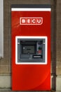 Red and white BECU atm machine in Seattle
