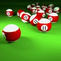 Red and white billiard balls with number eleven