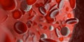 Red and white blood cells or corpuscles (erythrocytes and leukocytes) in human vein or artery close up macro Royalty Free Stock Photo