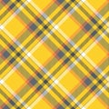 Seamless diagonal madras plaid pattern in yellow, gray, orange and white