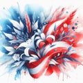 Red White and Blue Abstract Watercolor Flowers and Feathers