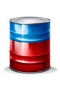 Red, white and blue barrel of oil on white background. Generative AI Royalty Free Stock Photo