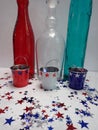 red, white, blue bottles and small buckets.. Independence day July 4th American freedom Royalty Free Stock Photo