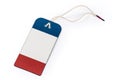 Red white blue carton clothing swing tag on a white rope Royalty Free Stock Photo
