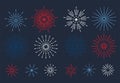 Red, white and blue fireworks icon collection