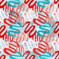 Red white blue graffiti lines on a white background seamless pattern