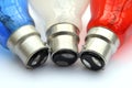 Red white and blue light bulbs in white background - patriotic flag concept Royalty Free Stock Photo