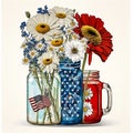 Red, White, and Blue Mason Jar House Flag with Delicate Florals