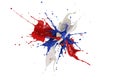 Red, white and blue paint splash explosion, against one another