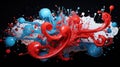 a red, white, and blue paint swirls into a black background with red, white, and blue bubbles Royalty Free Stock Photo