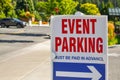 Event Parking Lot sign in a mountain town in USA