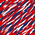 Red, White and Blue Patriotic Abstract Diagonal Camo Style Seamless Repeating Pattern Vector Illustration