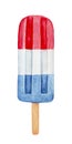 Red, white and blue patriotic popsicle on wooden stick.