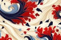 Red, White, and Blue Pattern on White Background, Bold and Striking Design for Any Occasion, Turkey floral pattern with an