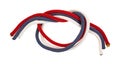 Red white and blue rope tied in loose knot