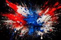 Red, white and blue splash paint splatter with a black background. Generative AI Royalty Free Stock Photo