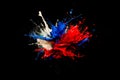 Red, white and blue splash paint splatter with a black background. Generative AI Royalty Free Stock Photo