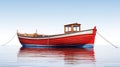 Red And White Boat Floating In Calm Water - Digitally Enhanced Uhd Image