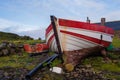 Red and white boats on beach Royalty Free Stock Photo