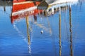 Red White Boats Waterfront Reflection Abstract Inner Harbor Honfluer France Royalty Free Stock Photo