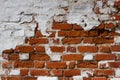 Red and white brick background. Dilapidated brick wall. Grunge texture is red brick. White old plaster on the wall. Copy space Royalty Free Stock Photo