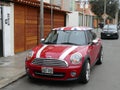 Red and white with british flag Mini Cooper in Lima Royalty Free Stock Photo