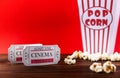 Popcorn With Two Red Movie Tickets Royalty Free Stock Photo