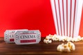 Popcorn With Two Red Movie Tickets Royalty Free Stock Photo